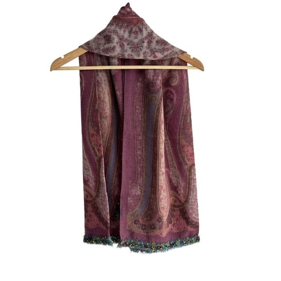 Auth ETRO - Purple Pink Multi Wool Scarf - Picture 5 of 5